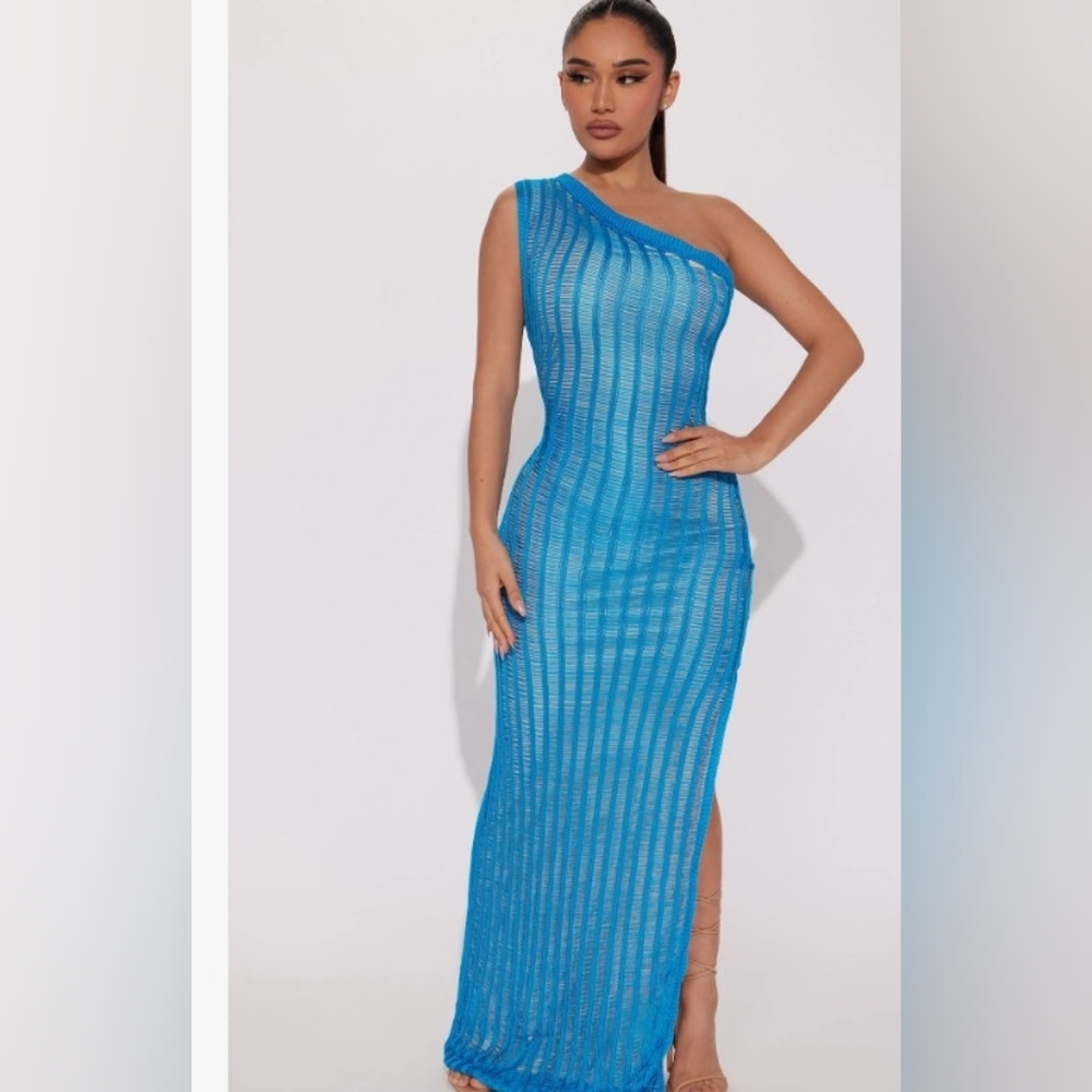 Elegant Blue One-Shoulder Dress